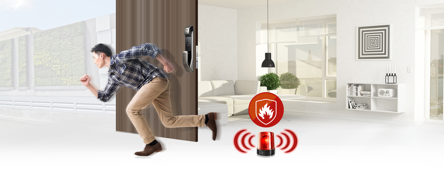 Man running, fire alarm