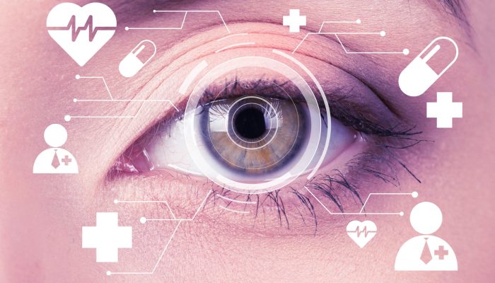 Future,Woman,With,Cyber,Technology,Treatment,Eye,Panel,Concept