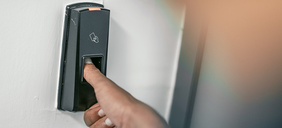 Using a thumbprint door lock to enter a home